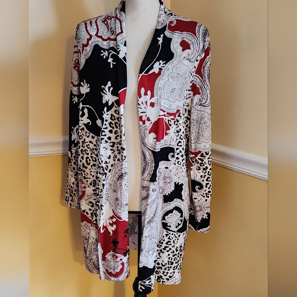 Chico's Town & Country Paisley Long Cardigan Sweater Size M  NWT Gorgeous